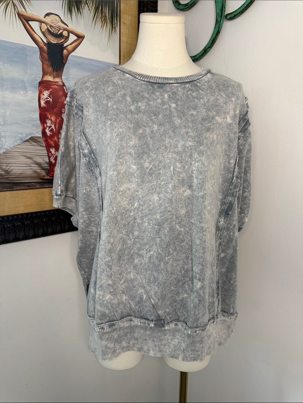 J Her Washed Gray Short-Sleeve Mineral-Wash Sweatshirt Top